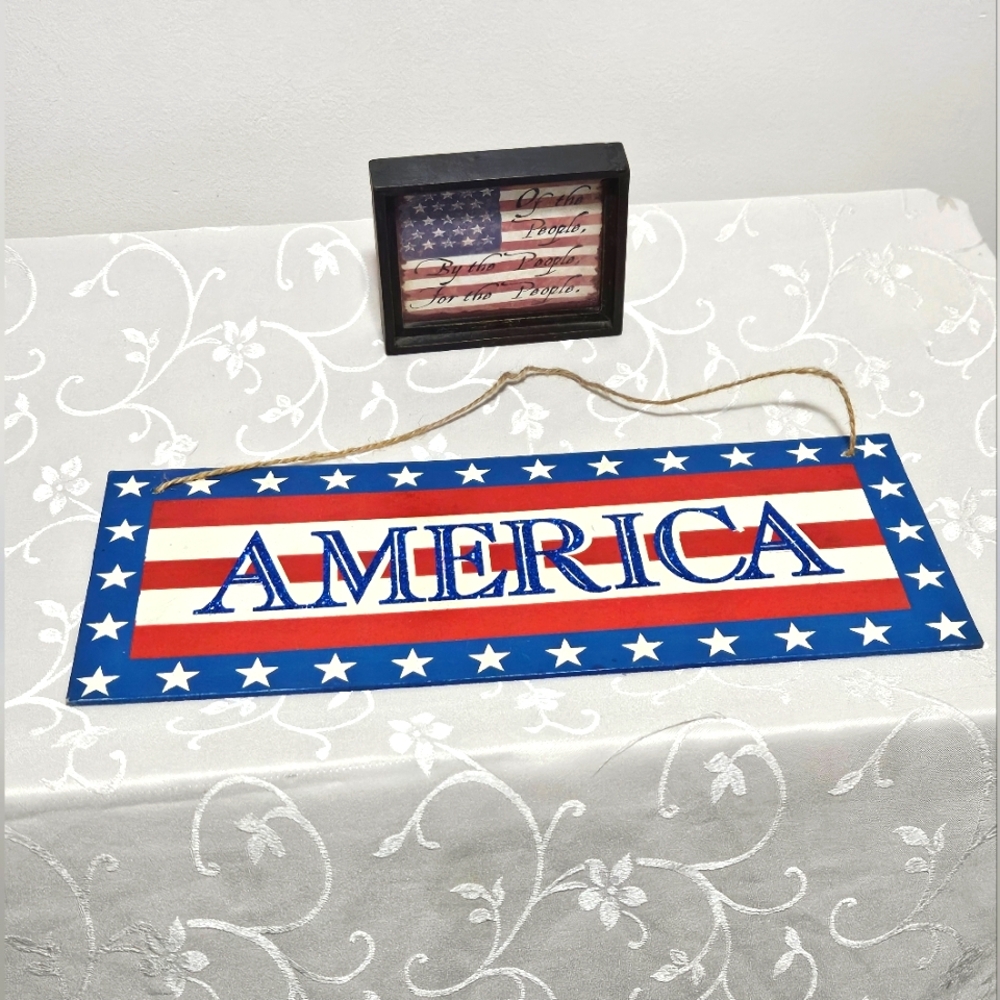 Patriotic America Hanging Signs - Red, White, and Blue